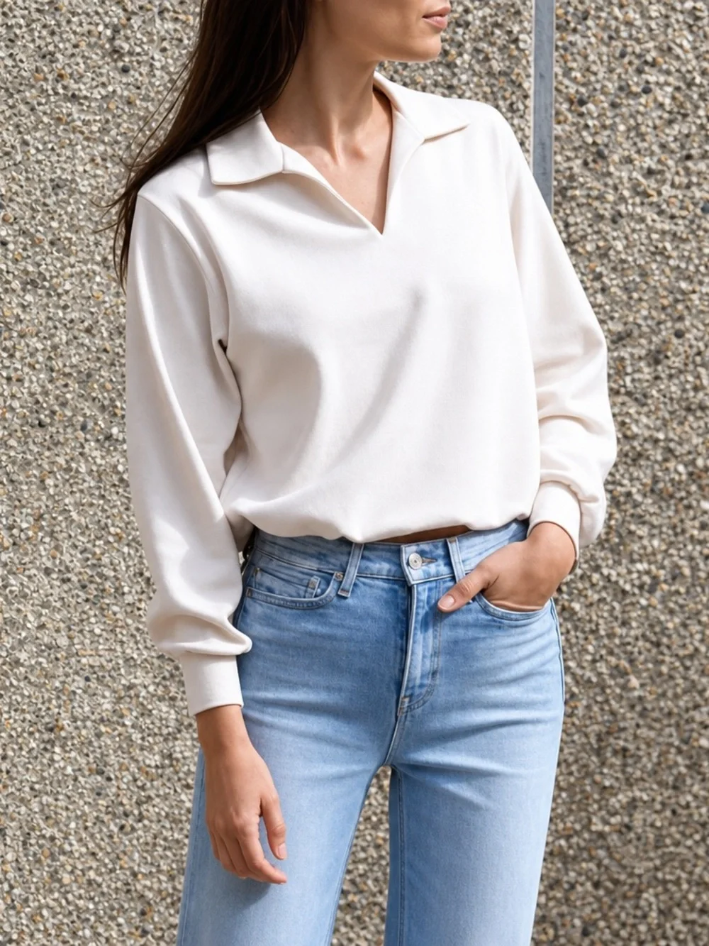 AYR Soft Cream Polo-Style V-Neck Sweatshirt - Size Small - Pima Cotton - Picture 1 of 11